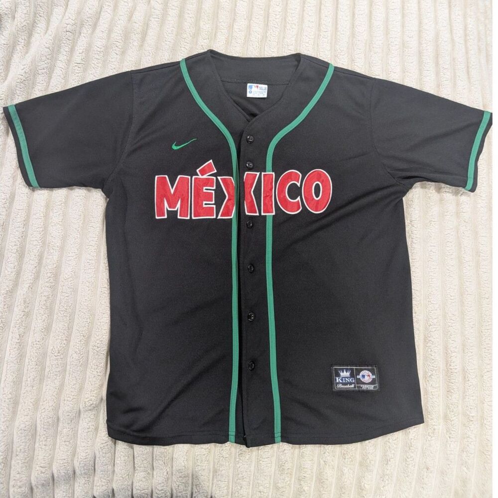 MLB Premium Fit Tee Mexico Baseball Jersey Shirt Black Button Front - Size Large